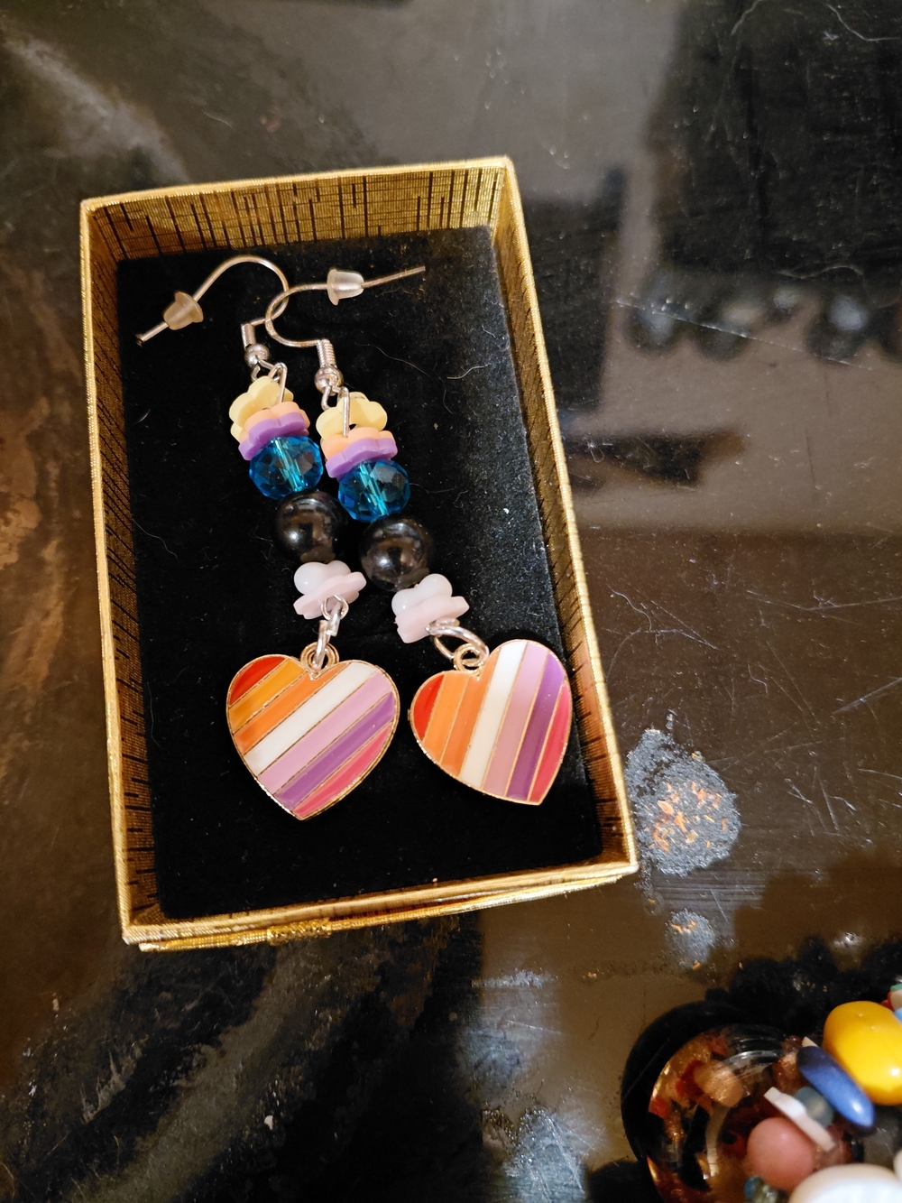 Striped Heart Dangle Earrings in Pink, Purple & Orange - Women Jewelry